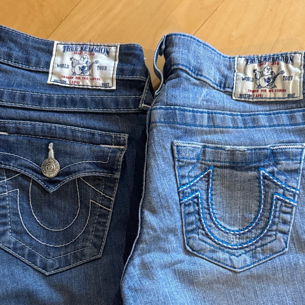 True Religion Women's Dark and Light Blue Jeans